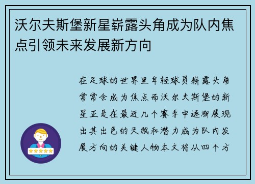沃尔夫斯堡新星崭露头角成为队内焦点引领未来发展新方向